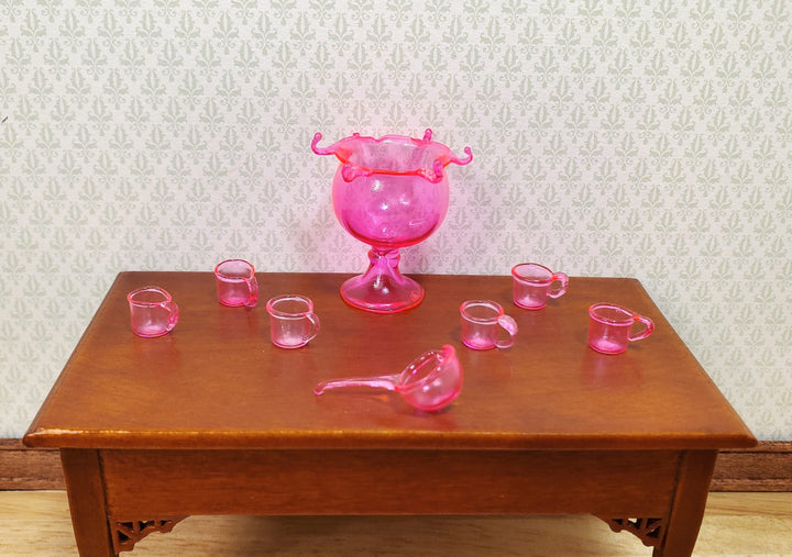 Dollhouse Glass Punch Bowl with Cups & Ladle Pink 1:12 Scale Miniature Kitchen - MiniatureCrush