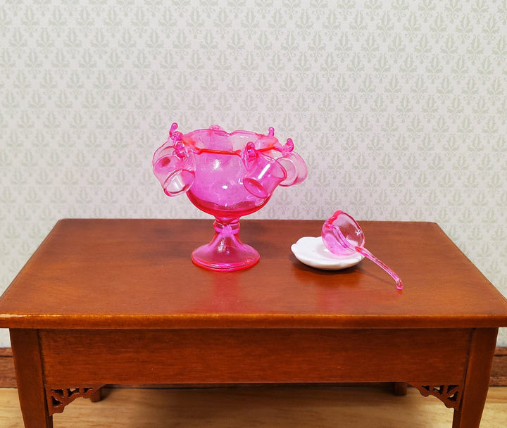 Dollhouse Glass Punch Bowl with Cups & Ladle Pink 1:12 Scale Miniature Kitchen - MiniatureCrush