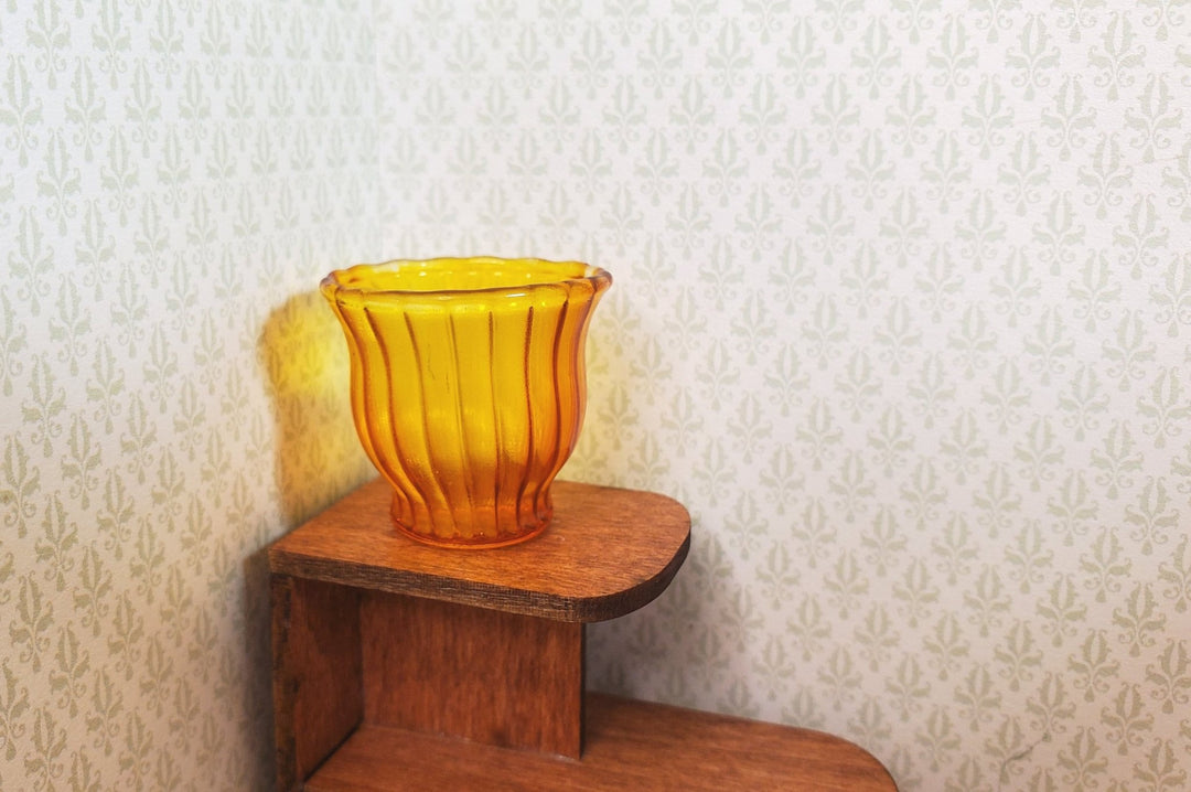 Dollhouse Glass Ribbed Flared Bowl Amber Color 1:12 Scale Miniature Decor - MiniatureCrush