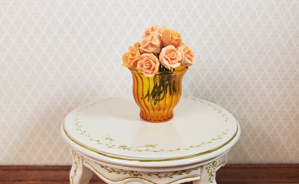 Dollhouse Glass Ribbed Flared Bowl Amber Color 1:12 Scale Miniature Decor - MiniatureCrush