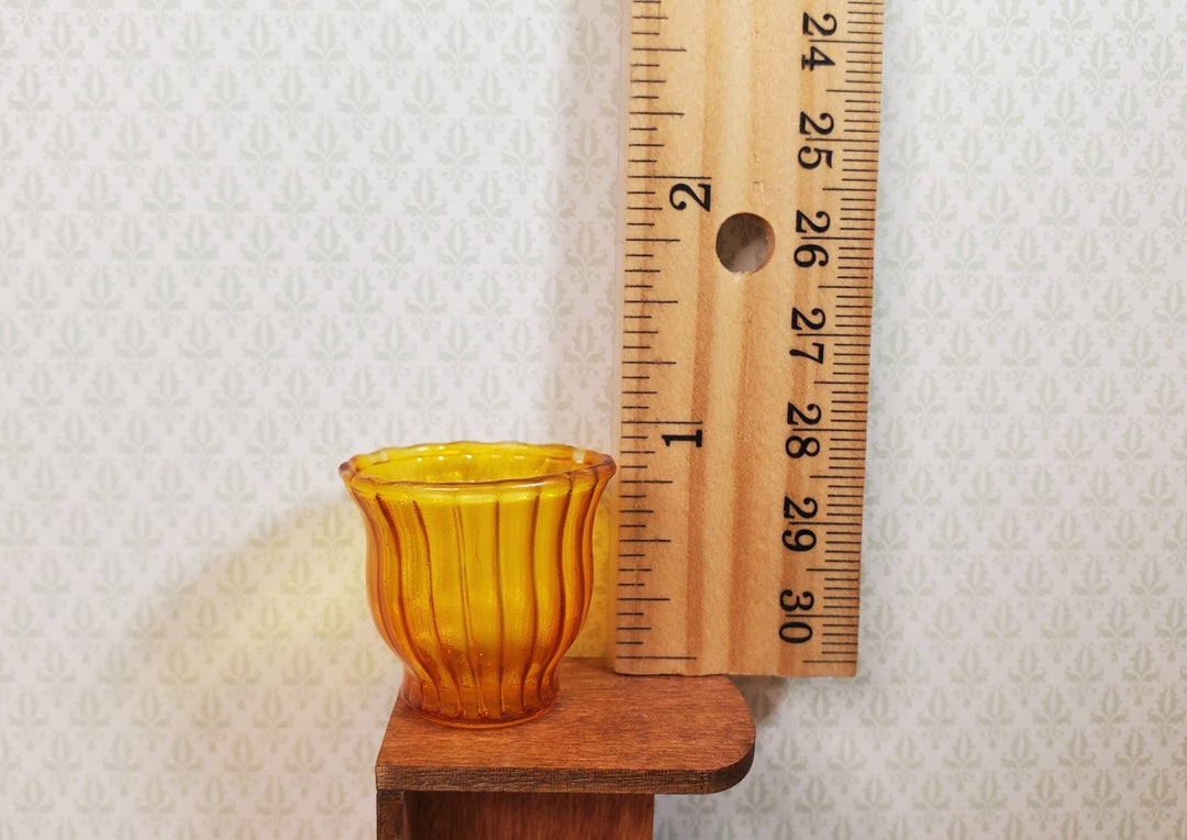 Dollhouse Glass Ribbed Flared Bowl Amber Color 1:12 Scale Miniature Decor - MiniatureCrush