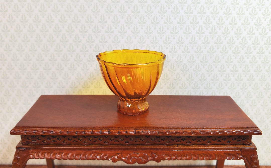 Dollhouse Glass Ribbed Pedestal Bowl Amber Color 1:12 Scale Miniature Decor - MiniatureCrush