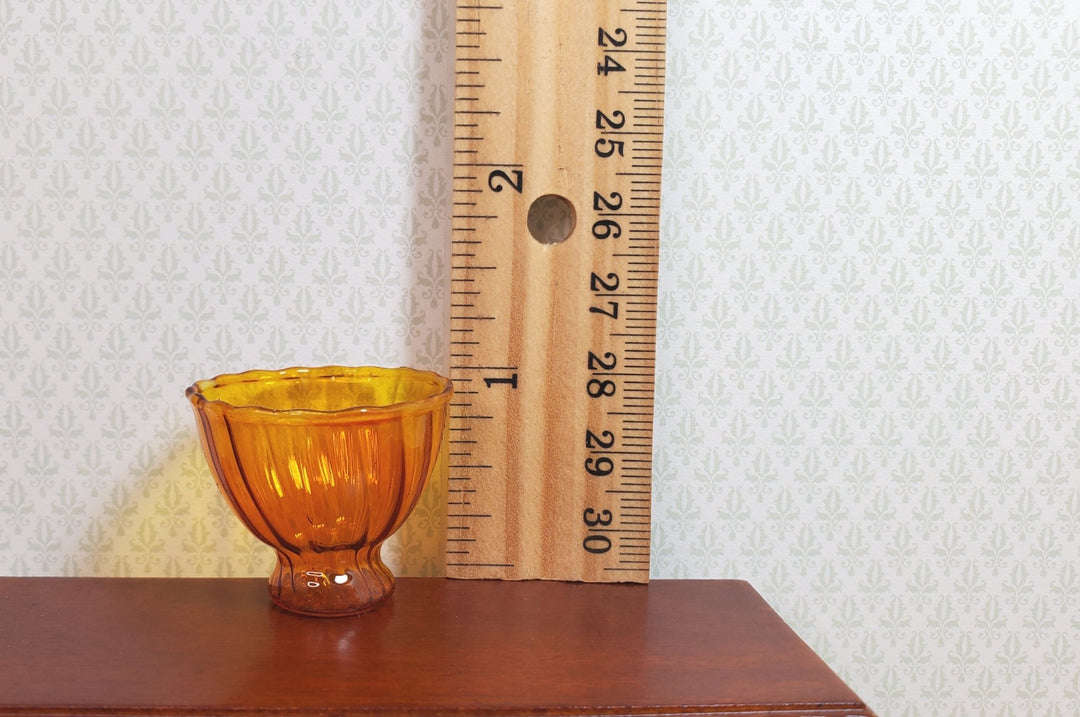 Dollhouse Glass Ribbed Pedestal Bowl Amber Color 1:12 Scale Miniature Decor - MiniatureCrush