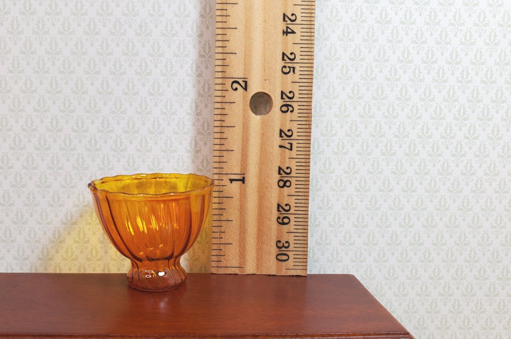 Dollhouse Glass Ribbed Pedestal Bowl Amber Color 1:12 Scale Miniature Decor - MiniatureCrush