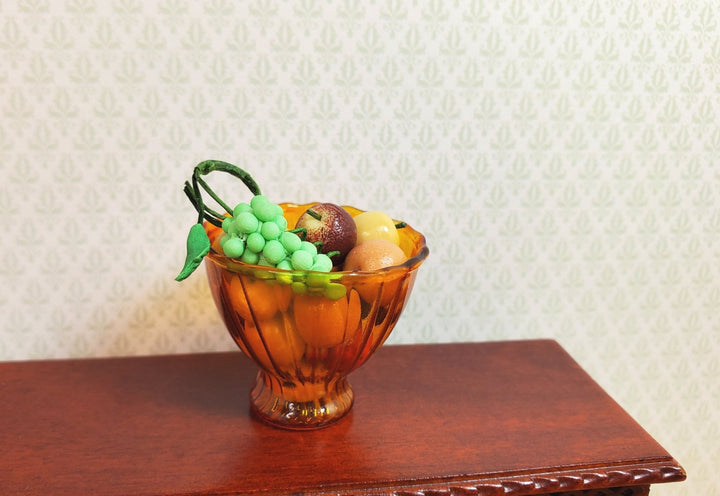 Dollhouse Glass Ribbed Pedestal Bowl Amber Color 1:12 Scale Miniature Decor - MiniatureCrush