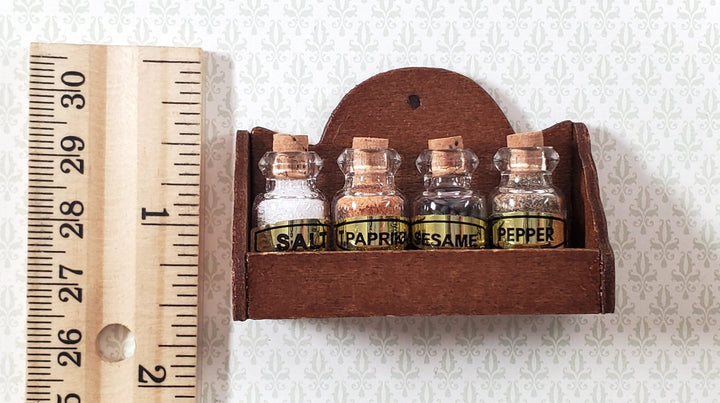 Dollhouse Glass Spice Jars on Wooden Shelf Salt Pepper Kitchen Accessory LARGE - Miniature Crush