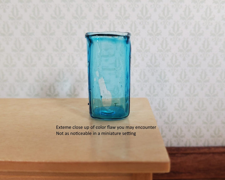 Dollhouse Glass Square Vase Aqua Color 1:12 Scale some color flaws - MiniatureCrush