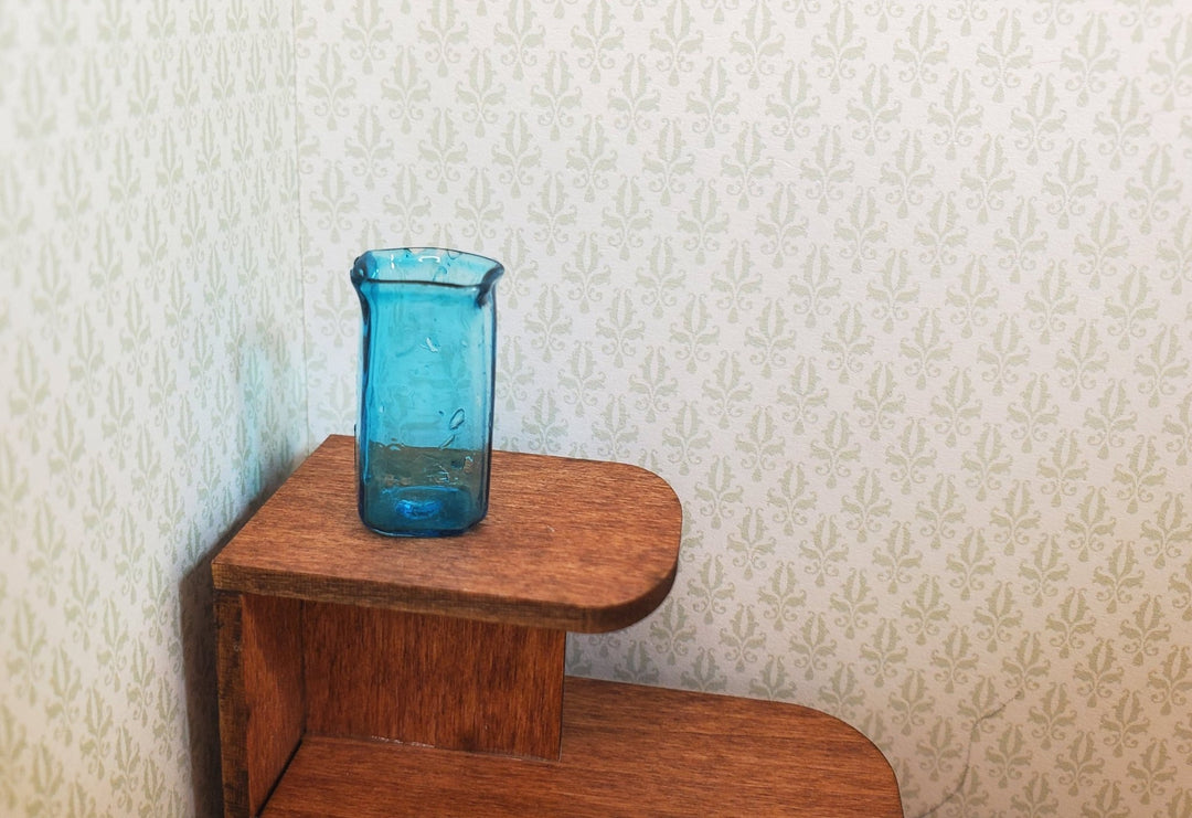Dollhouse Glass Square Vase Aqua Color 1:12 Scale some color flaws - MiniatureCrush