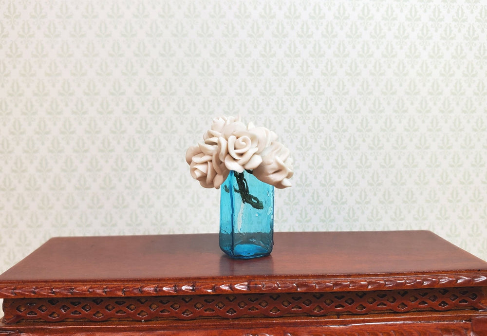 Dollhouse Glass Square Vase Aqua Color 1:12 Scale some color flaws - MiniatureCrush