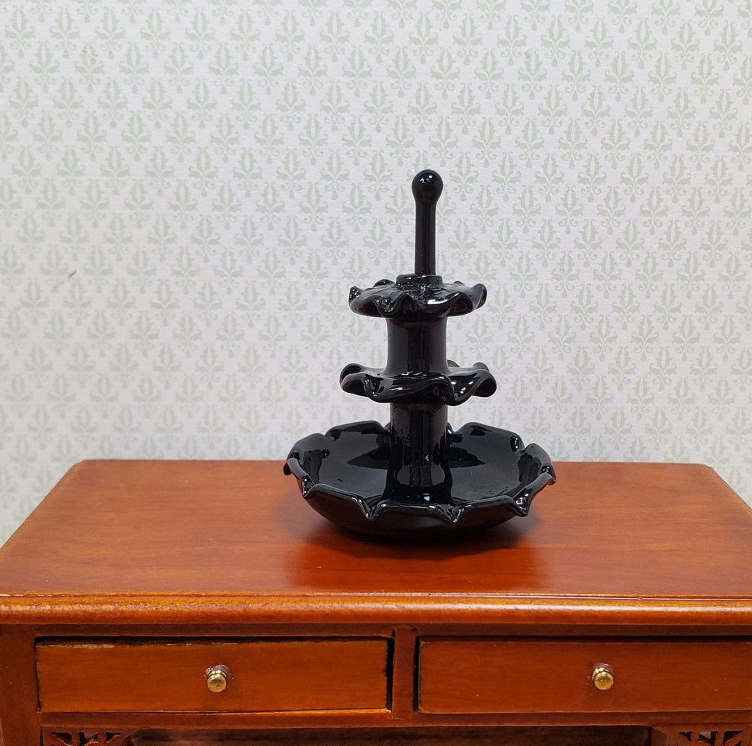 Dollhouse Glass Tiered Serving Tray for Treats Black Glass 1:12 Scale Miniature - MiniatureCrush