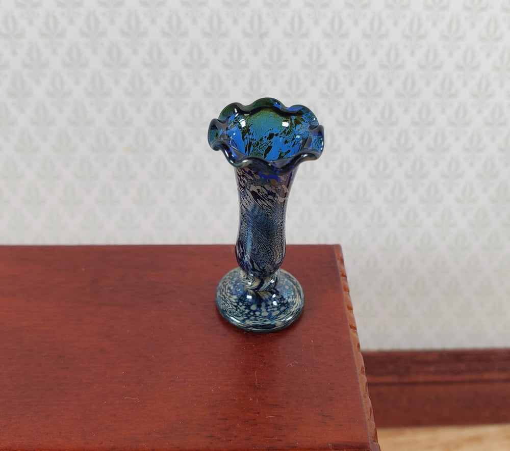 Dollhouse Glass Vase Blue with Swirls Hand Blown Glass 1:12 Scale - Miniature Crush