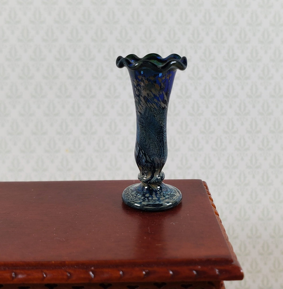 Dollhouse Glass Vase Blue with Swirls Hand Blown Glass 1:12 Scale - Miniature Crush