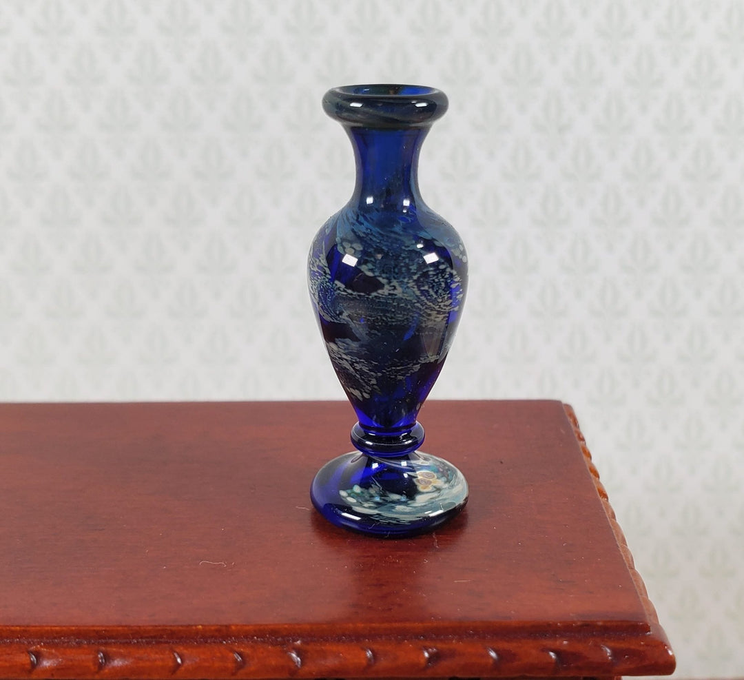 Dollhouse Glass Vase Dark Blue with Swirls Hand Blown Glass 1:12 Scale - Miniature Crush