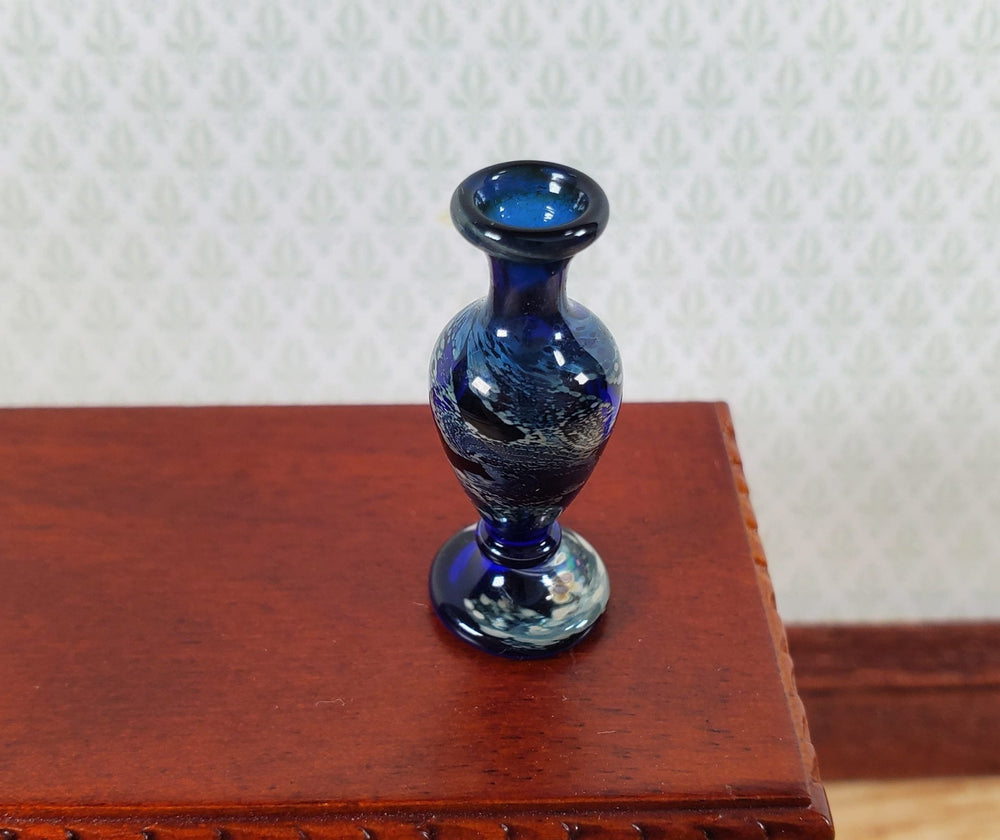 Dollhouse Glass Vase Dark Blue with Swirls Hand Blown Glass 1:12 Scale - Miniature Crush