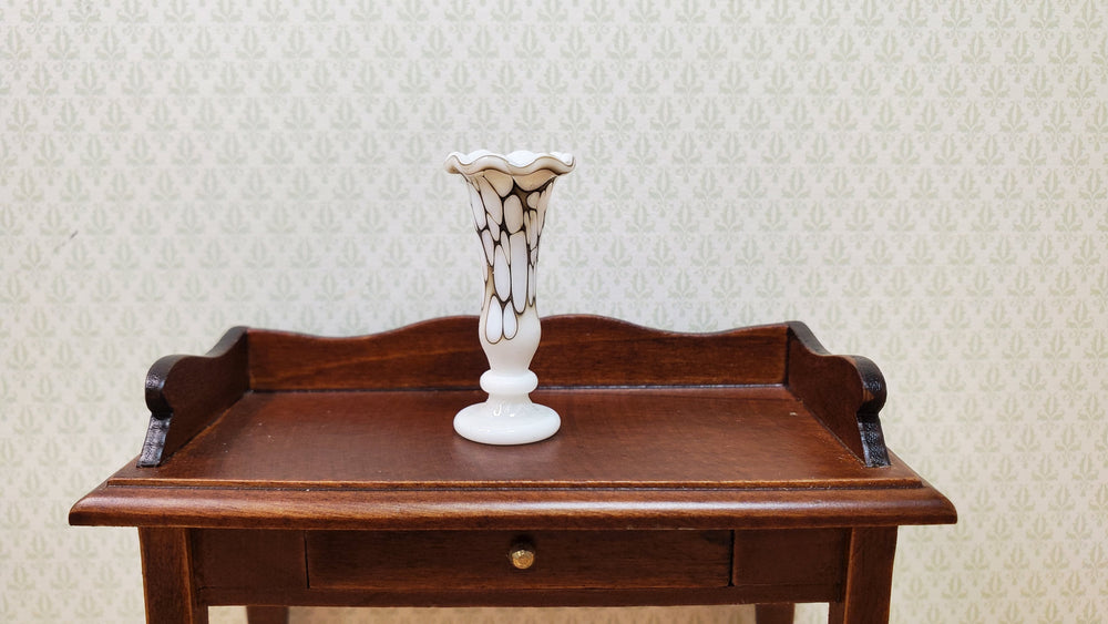 Dollhouse Glass Vase White Smoky Black Swirls Handmade 1:12 Scale - MiniatureCrush
