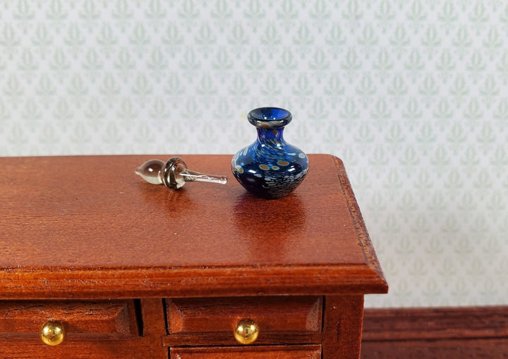 Dollhouse Glass Vase with Stopper Deep Blue Hand Blown Glass 1:12 Scale Miniature - Miniature Crush