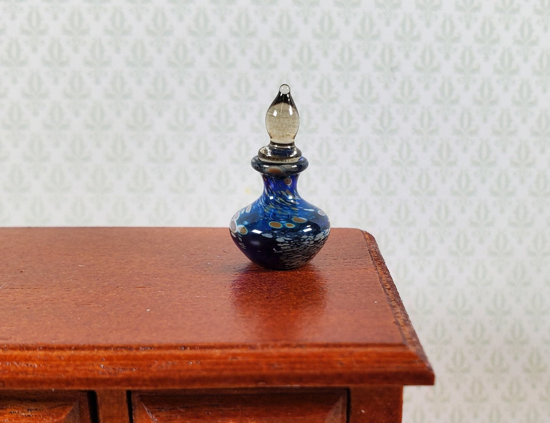 Dollhouse Glass Vase with Stopper Deep Blue Hand Blown Glass 1:12 Scale Miniature - Miniature Crush