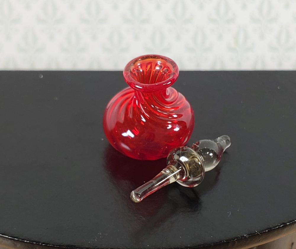 Dollhouse Glass Vase with Stopper Deep Red Hand Blown Glass 1:12 Scale Miniature - Miniature Crush