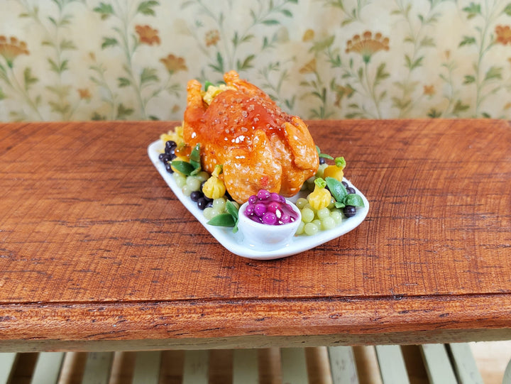Dollhouse Glazed Stuffed Turkey on Platter with Fruit 1:12 Scale Miniature Food - MiniatureCrush