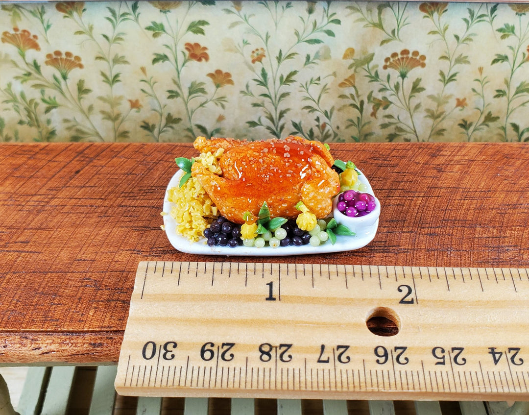 Dollhouse Glazed Stuffed Turkey on Platter with Fruit 1:12 Scale Miniature Food - MiniatureCrush