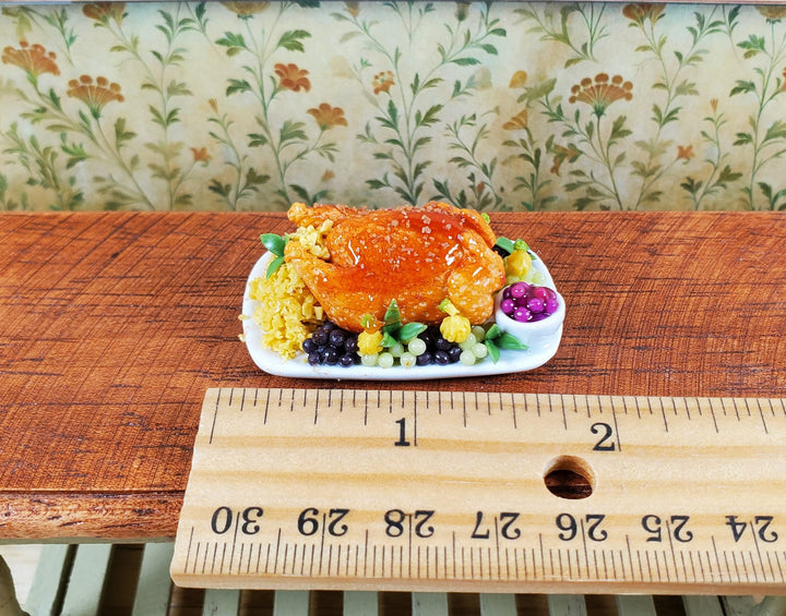 Dollhouse Glazed Stuffed Turkey on Platter with Fruit 1:12 Scale Miniature Food - MiniatureCrush