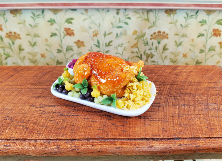 Dollhouse Glazed Stuffed Turkey on Platter with Fruit 1:12 Scale Miniature Food - MiniatureCrush