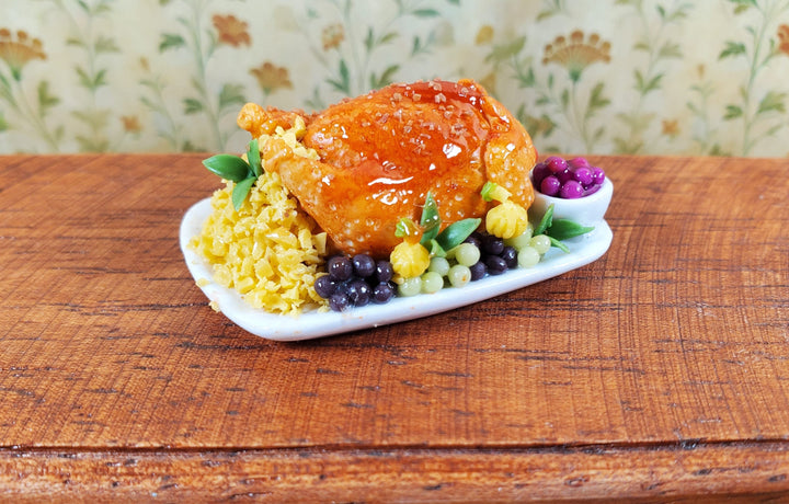 Dollhouse Glazed Stuffed Turkey on Platter with Fruit 1:12 Scale Miniature Food - MiniatureCrush