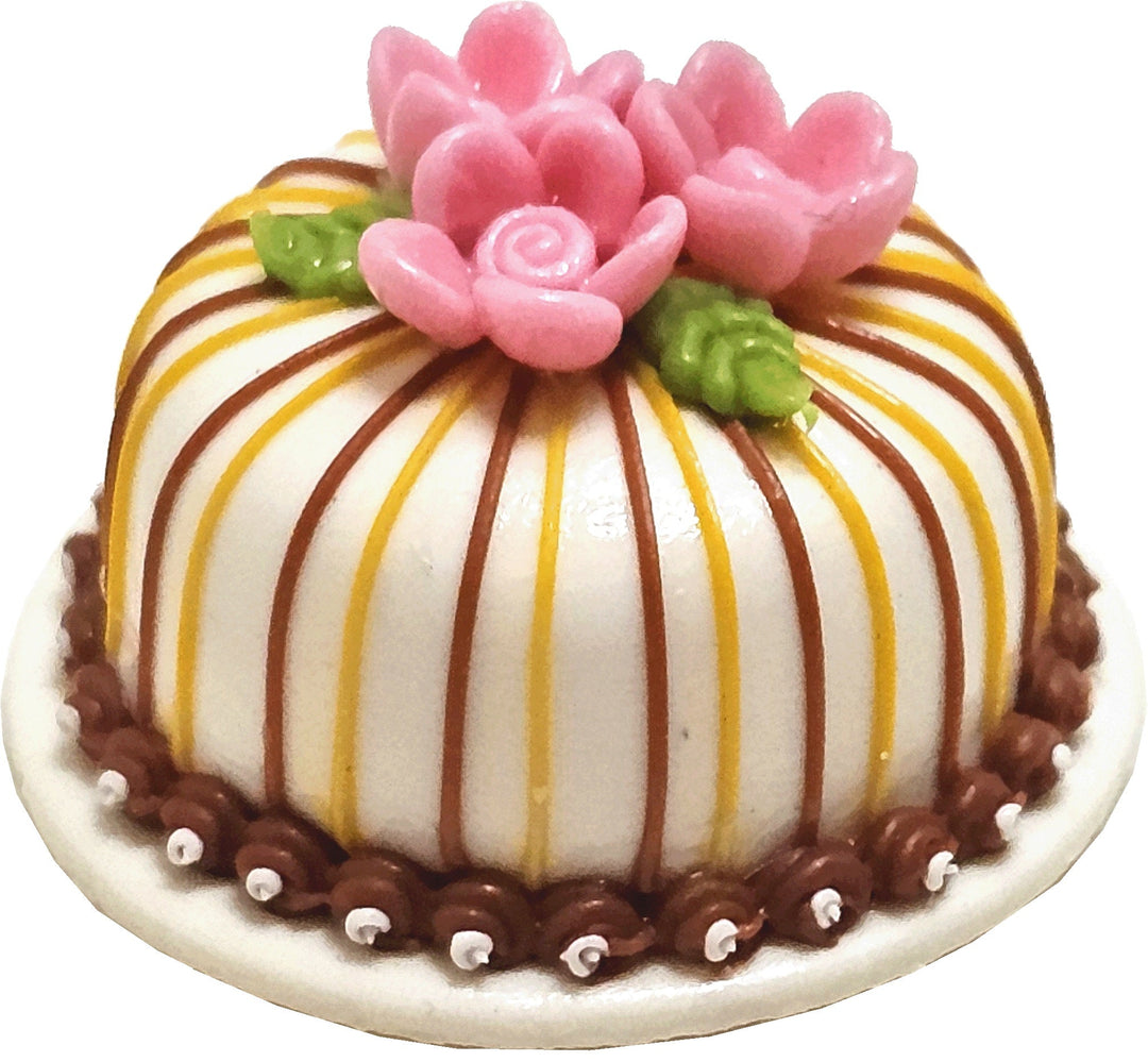 Dollhouse Gold Striped Cake 1:12 Scale Miniature Dessert Food - MiniatureCrush