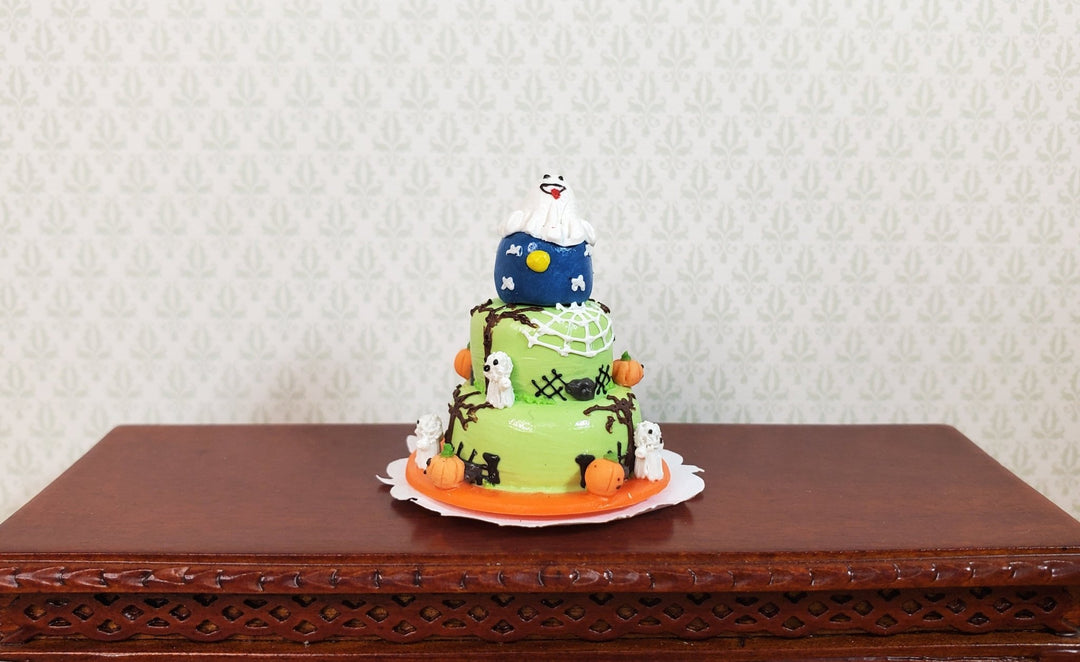 Dollhouse Goofy Ghosts 3 Tier Halloween Cake 1:12 Scale Miniature Dessert - MiniatureCrush