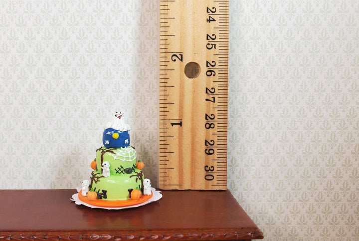 Dollhouse Goofy Ghosts 3 Tier Halloween Cake 1:12 Scale Miniature Dessert - MiniatureCrush