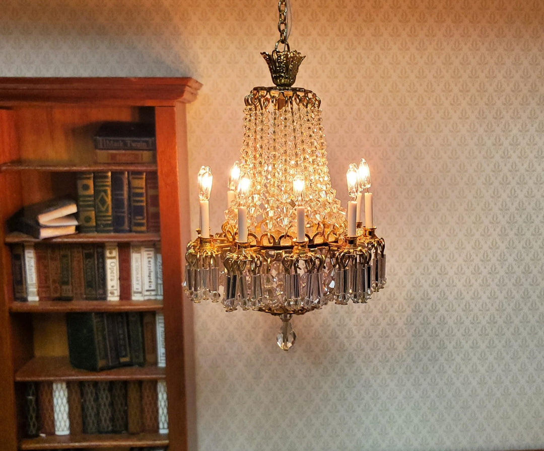 Dollhouse Grand Crystal Chandelier 10 Arm Real Glass 12 Volt 1:12 Scale - MiniatureCrush