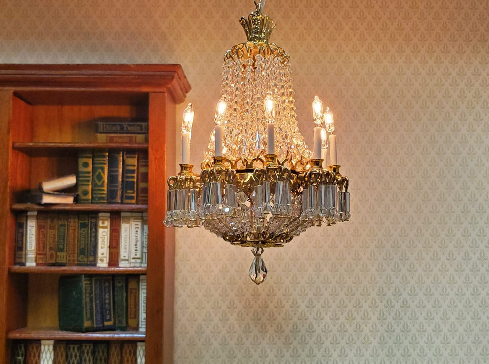Dollhouse Grand Crystal Chandelier 10 Arm Real Glass 12 Volt 1:12 Scale - MiniatureCrush