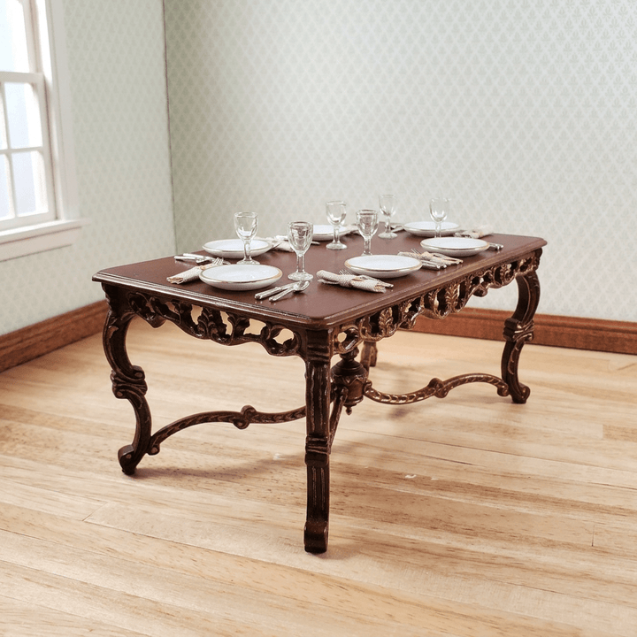 Dollhouse Grand Dining Table by Hansson 1:12 Scale Miniature Walnut Finish - MiniatureCrush