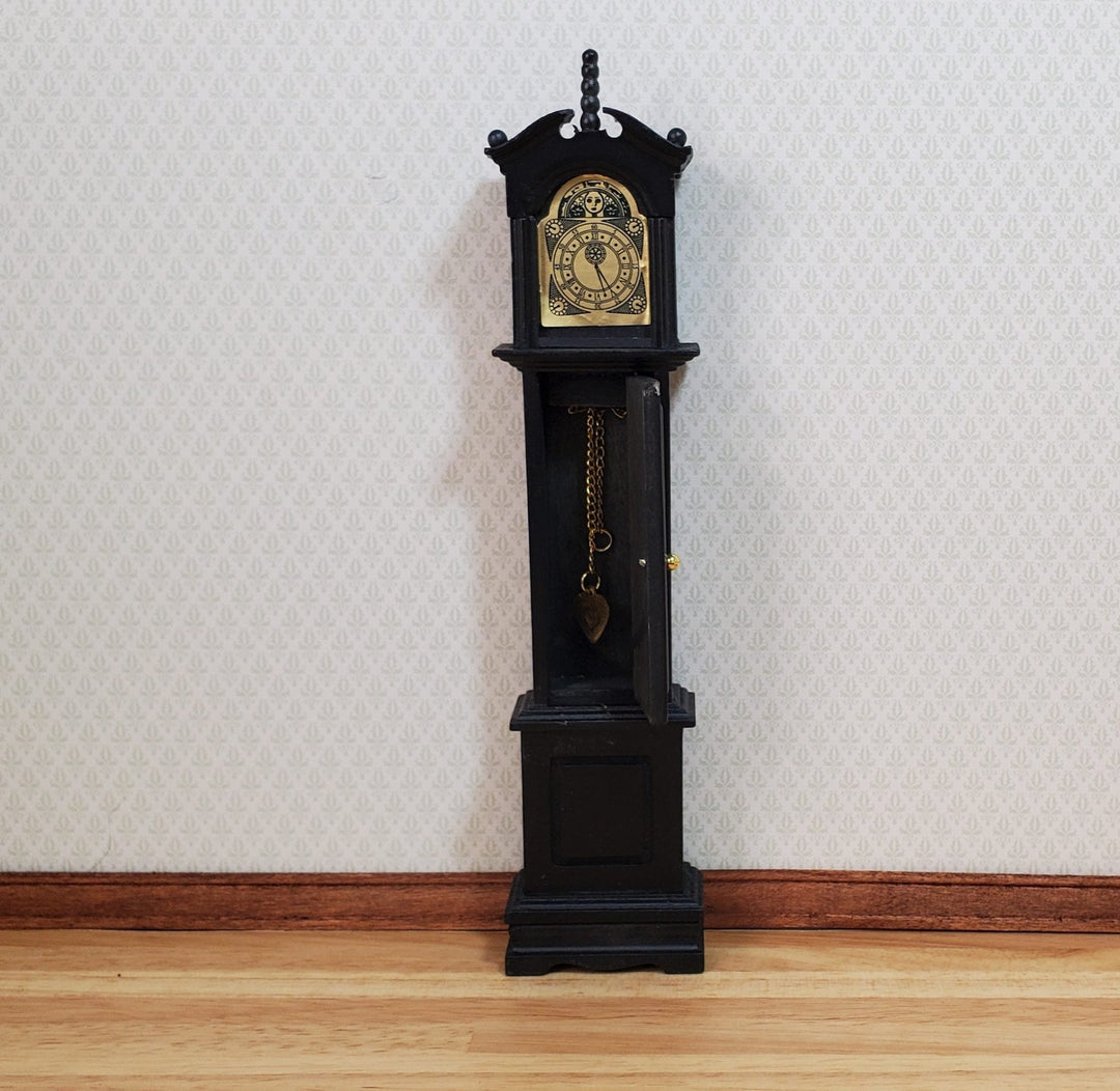 Dollhouse Grandfather Clock Opens BLACK Wood 1:12 Scale Miniature Furniture - MiniatureCrush