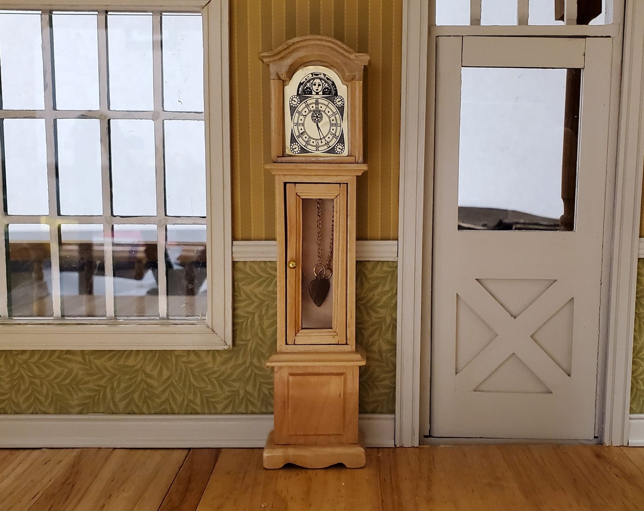 Dollhouse Grandfather Clock Opens Light Oak 1:12 Scale Miniature