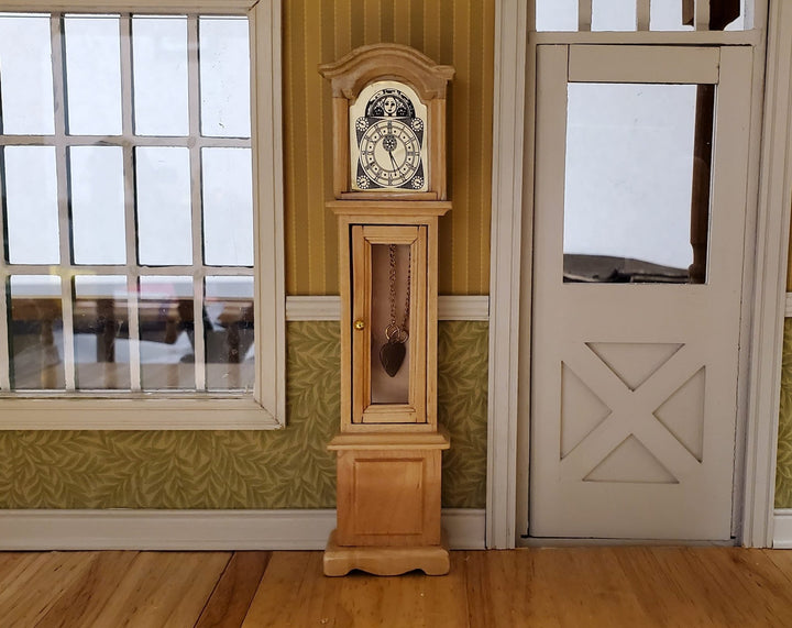 Dollhouse Grandfather Clock Opens Light Oak 1:12 Scale Miniature Furniture - Miniature Crush