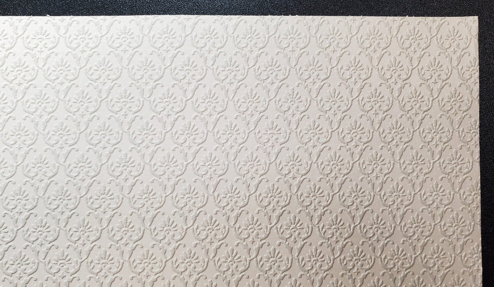 Dollhouse Gray on White Embossed Wallpaper x3 Sheets Art Nouveau 1:12 Scale - MiniatureCrush