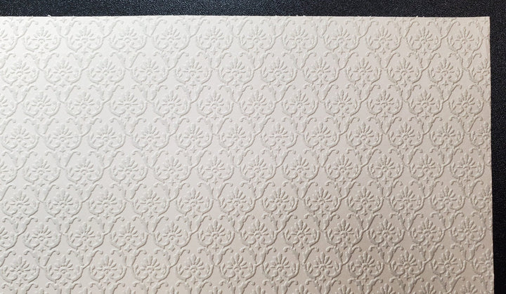 Dollhouse Gray on White Embossed Wallpaper x3 Sheets Art Nouveau 1:12 Scale - MiniatureCrush