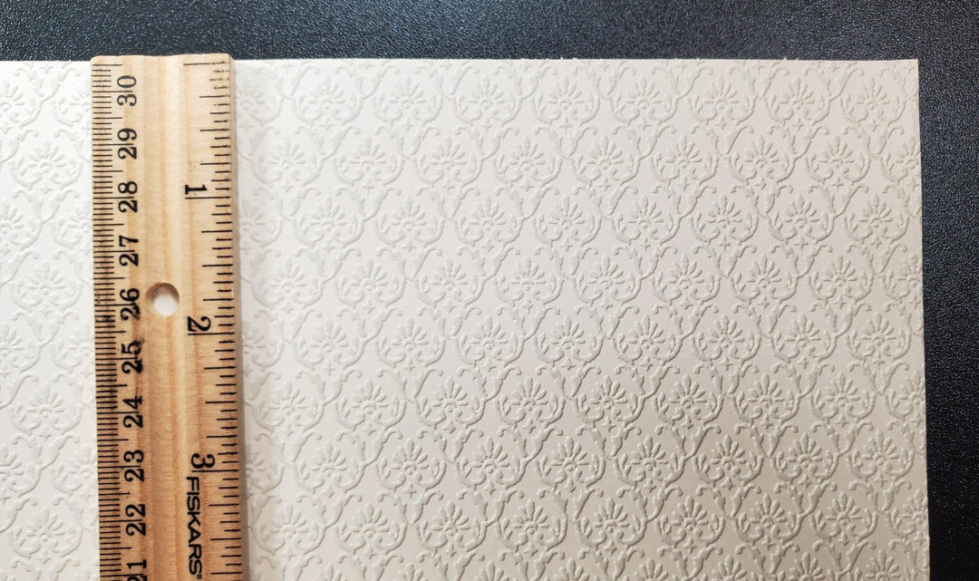 Dollhouse Gray on White Embossed Wallpaper x3 Sheets Art Nouveau 1:12 Scale - MiniatureCrush