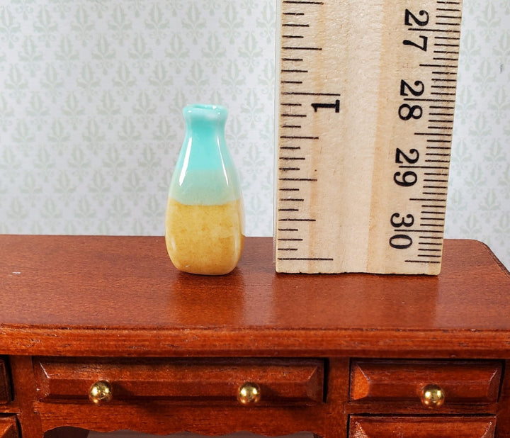 Dollhouse Green and Beige Square Ceramic Jar or Vase 1:12 Scale Miniature - MiniatureCrush