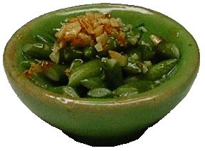Dollhouse Green Bean Almondine in a Green Bowl 1:12 Scale Miniature Food - MiniatureCrush