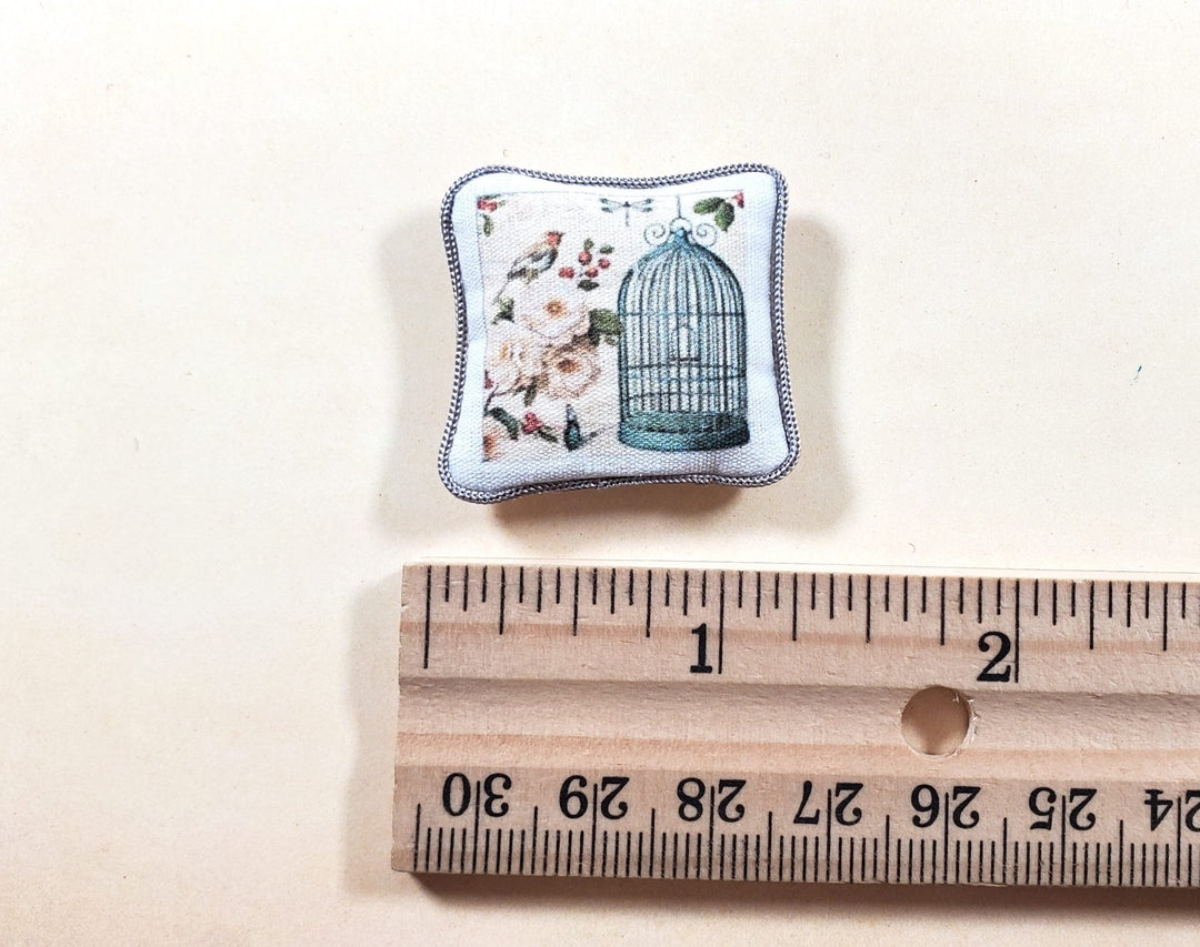 Dollhouse Green Birdcage & Butterfly Pillow Handmade 1:12 Scale Miniature - MiniatureCrush