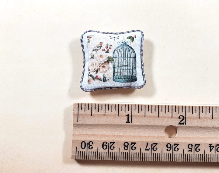 Dollhouse Green Birdcage & Butterfly Pillow Handmade 1:12 Scale Miniature - MiniatureCrush