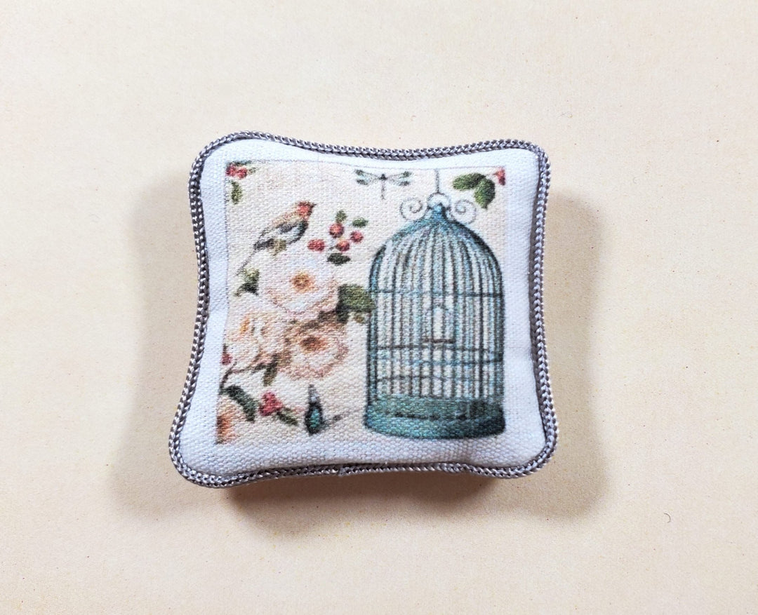 Dollhouse Green Birdcage & Butterfly Pillow Handmade 1:12 Scale Miniature - MiniatureCrush