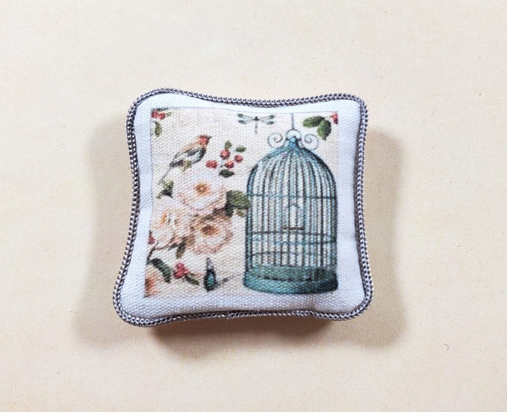 Dollhouse Green Birdcage & Butterfly Pillow Handmade 1:12 Scale Miniature - MiniatureCrush