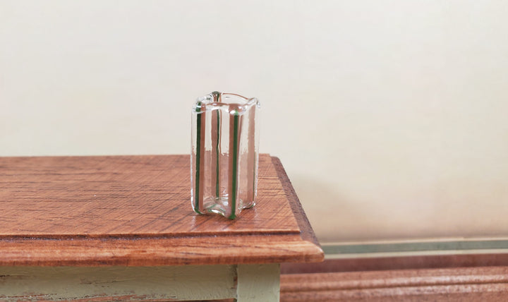 Dollhouse Green & Brown Striped Square Modern Vase 1:12 Scale Miniature Decor - MiniatureCrush