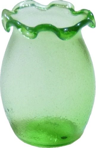 Dollhouse Green Fluted Glass Vase 1:12 Scale Miniature Decoration Flowers - MiniatureCrush