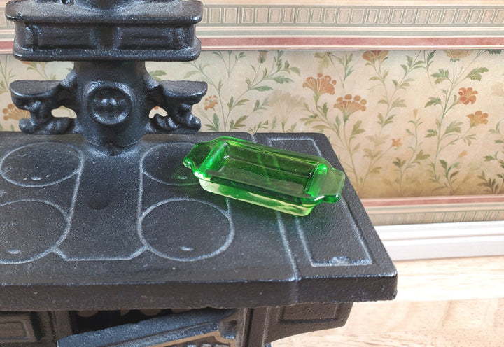 Dollhouse Green Glass Casserole Baking Dish with Handles 1:12 Scale Miniature - MiniatureCrush