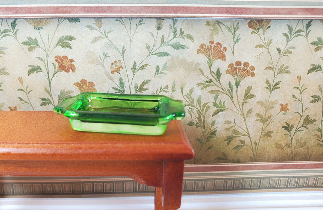 Dollhouse Green Glass Casserole Baking Dish with Handles 1:12 Scale Miniature - MiniatureCrush