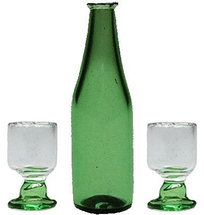 Dollhouse Green Glass Decanter and 2 Glasses 1:12 Scale Miniature Drinks Decor - MiniatureCrush